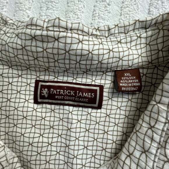 Patrick James West Coast Classic Mens Geometric Print Shirt XXL Ivory Silk Blend - Picture 3 of 7